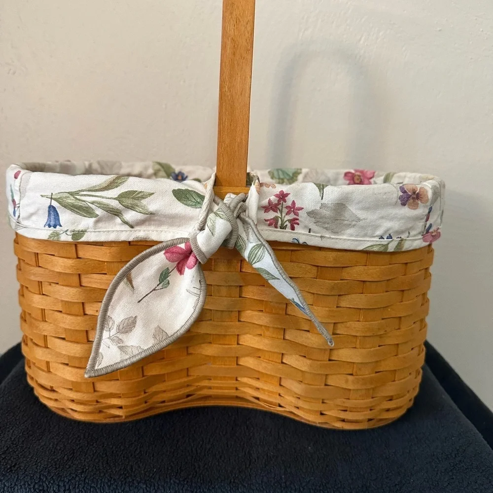 Longaberger Soda or Wine Floral Lined Wicker Basket with Insert for Ice